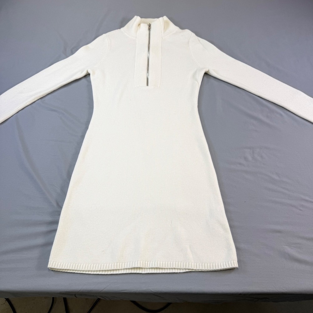 Y2K Abercrombie Fitch Ribbed Knit Quarter Zip Sweater Dress Cream White Size M
